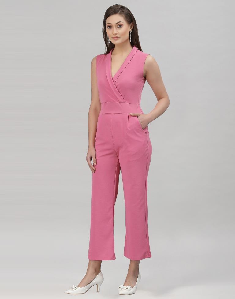 Light Pink Coloured Lycra Plain Jumpsuit