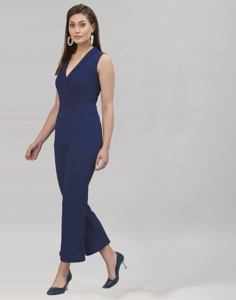 Navy Blue Coloured Lycra Plain Jumpsuit