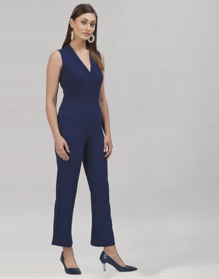 Navy Blue Coloured Lycra Plain Jumpsuit