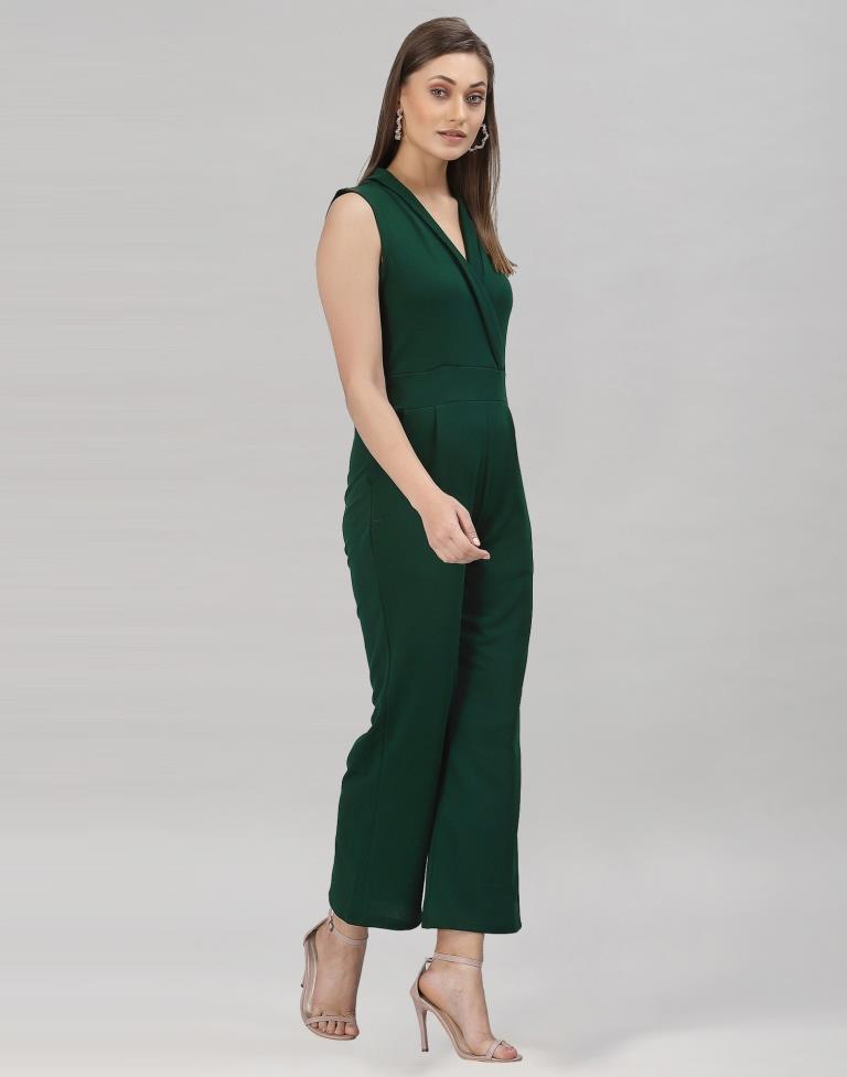 Bottle Green Coloured Lycra Plain Jumpsuit
