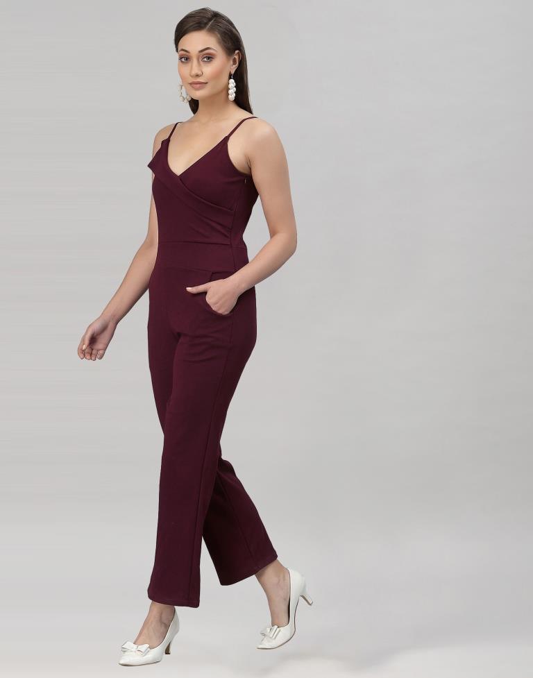 Brown Coloured Lycra Plain Jumpsuit
