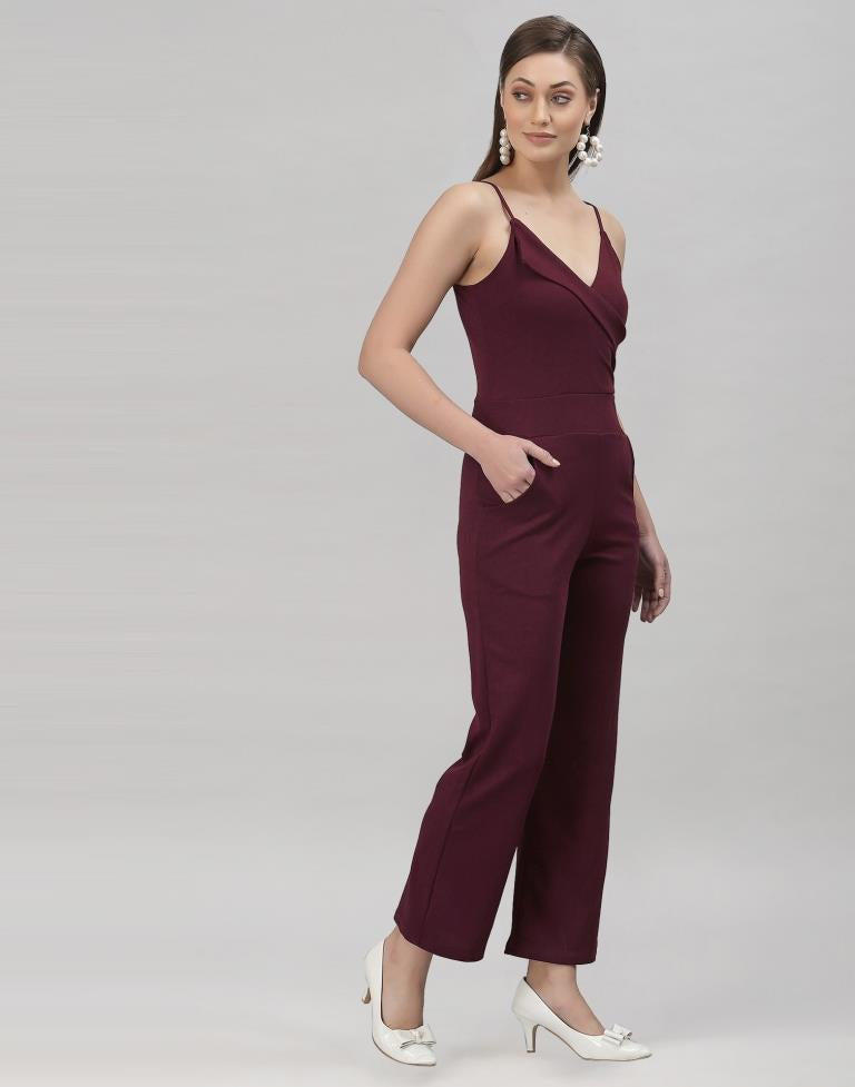 Brown Coloured Lycra Plain Jumpsuit