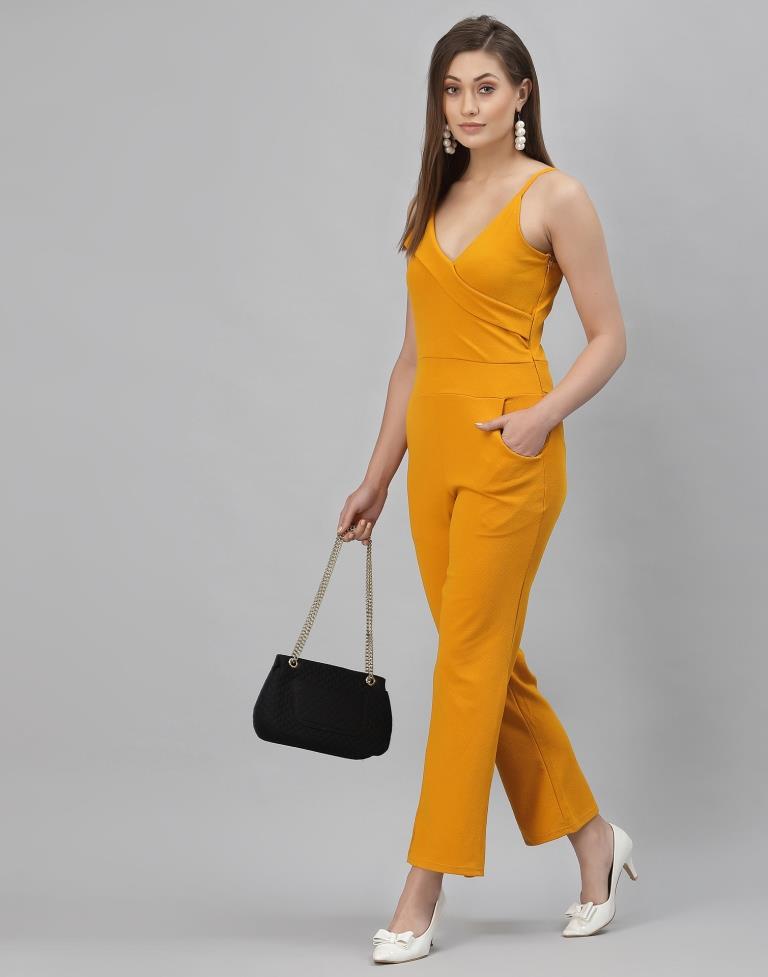 Yellow Coloured Lycra Dyed Jumpsuit | SLV288TK7076