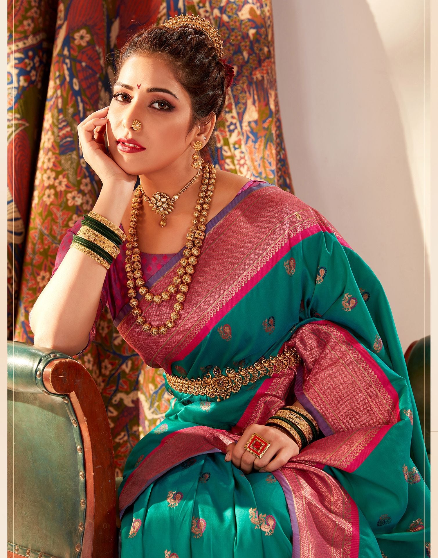 Zari weaving silk saree in rama green - G3-WSA54200 | G3nxt.com