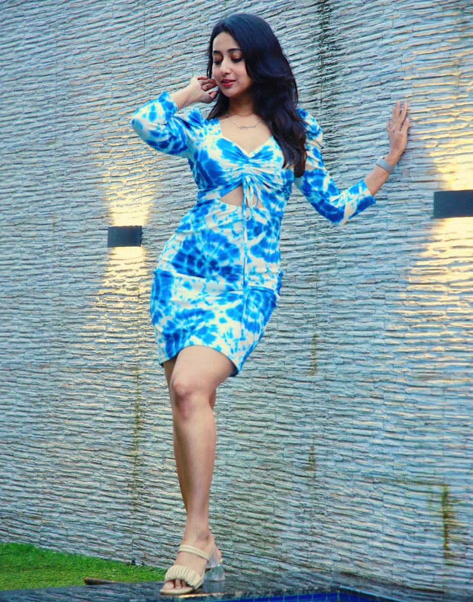 Sky Blue Tie and Dye Bodycon | SLV300TK8013