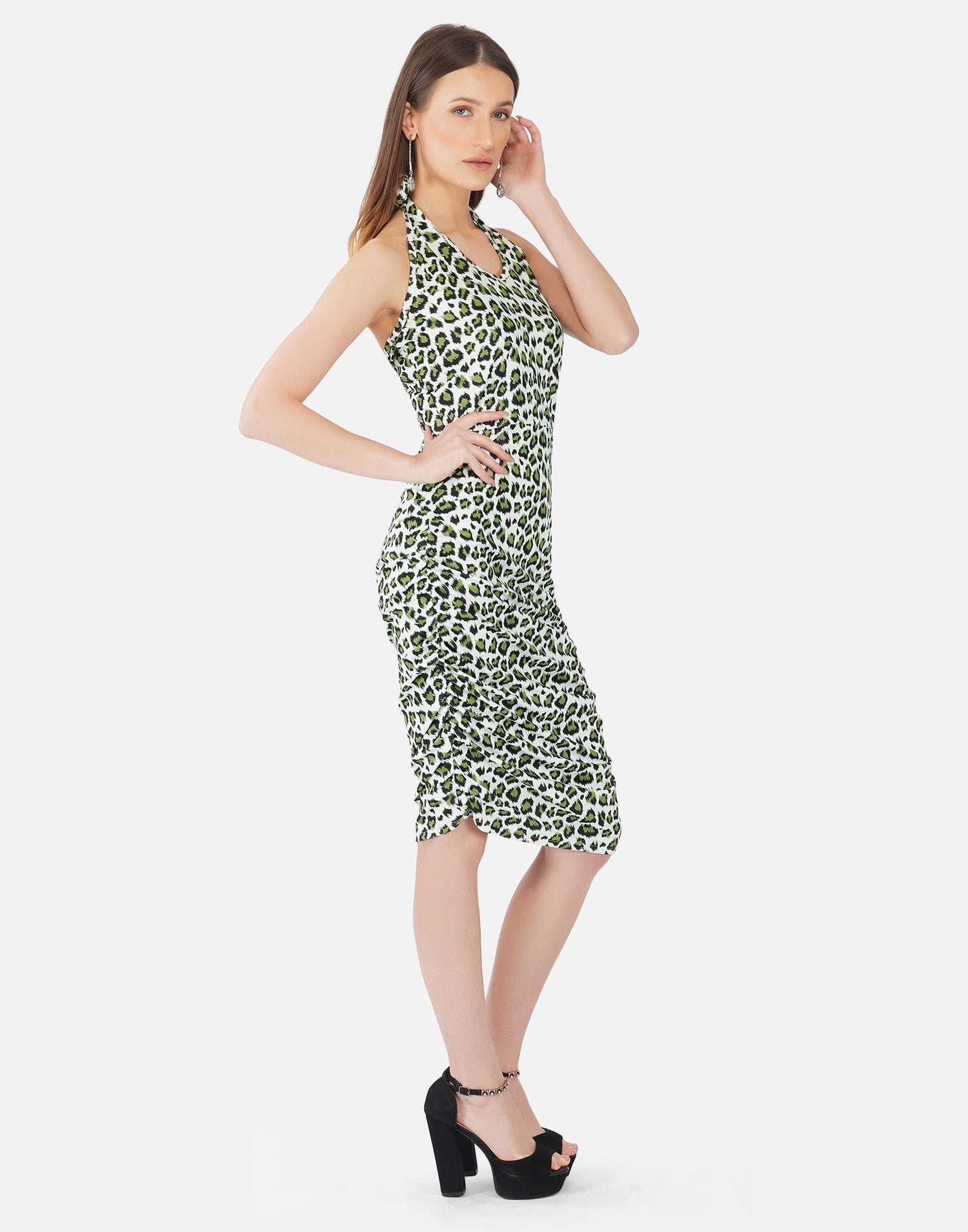 Green and White Printed Bodycon | SLV301TK8025
