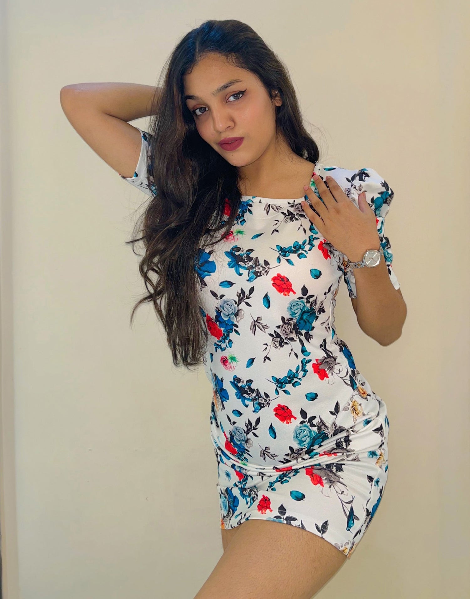 White and Multicoloured Printed Bodycon | SLV302TK8033