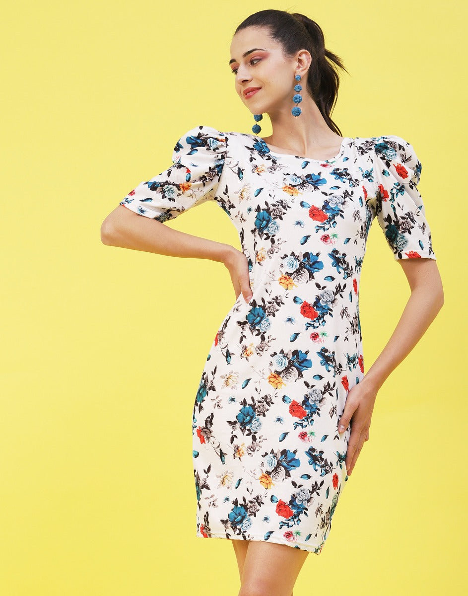 White and Multicoloured Printed Bodycon | SLV302TK8033