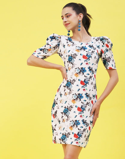 White and Multicoloured Printed Bodycon | SLV302TK8033