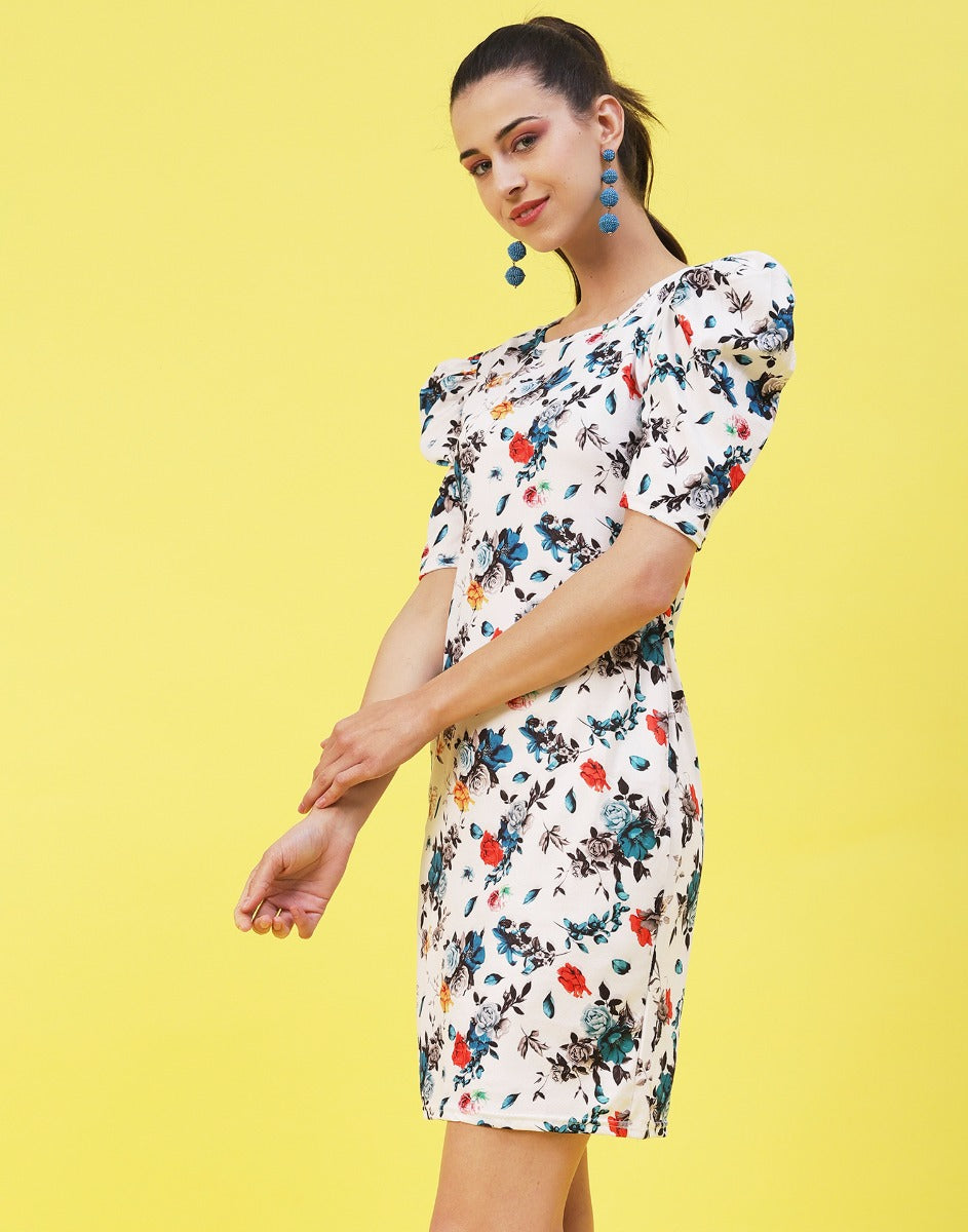 White and Multicoloured Printed Bodycon | SLV302TK8033