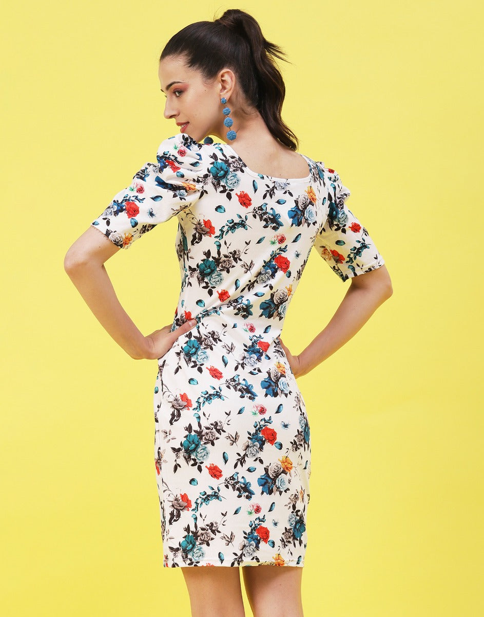 White and Multicoloured Printed Bodycon | SLV302TK8033