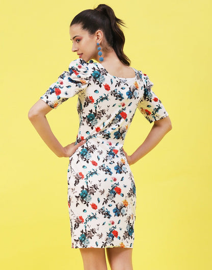 White and Multicoloured Printed Bodycon | SLV302TK8033
