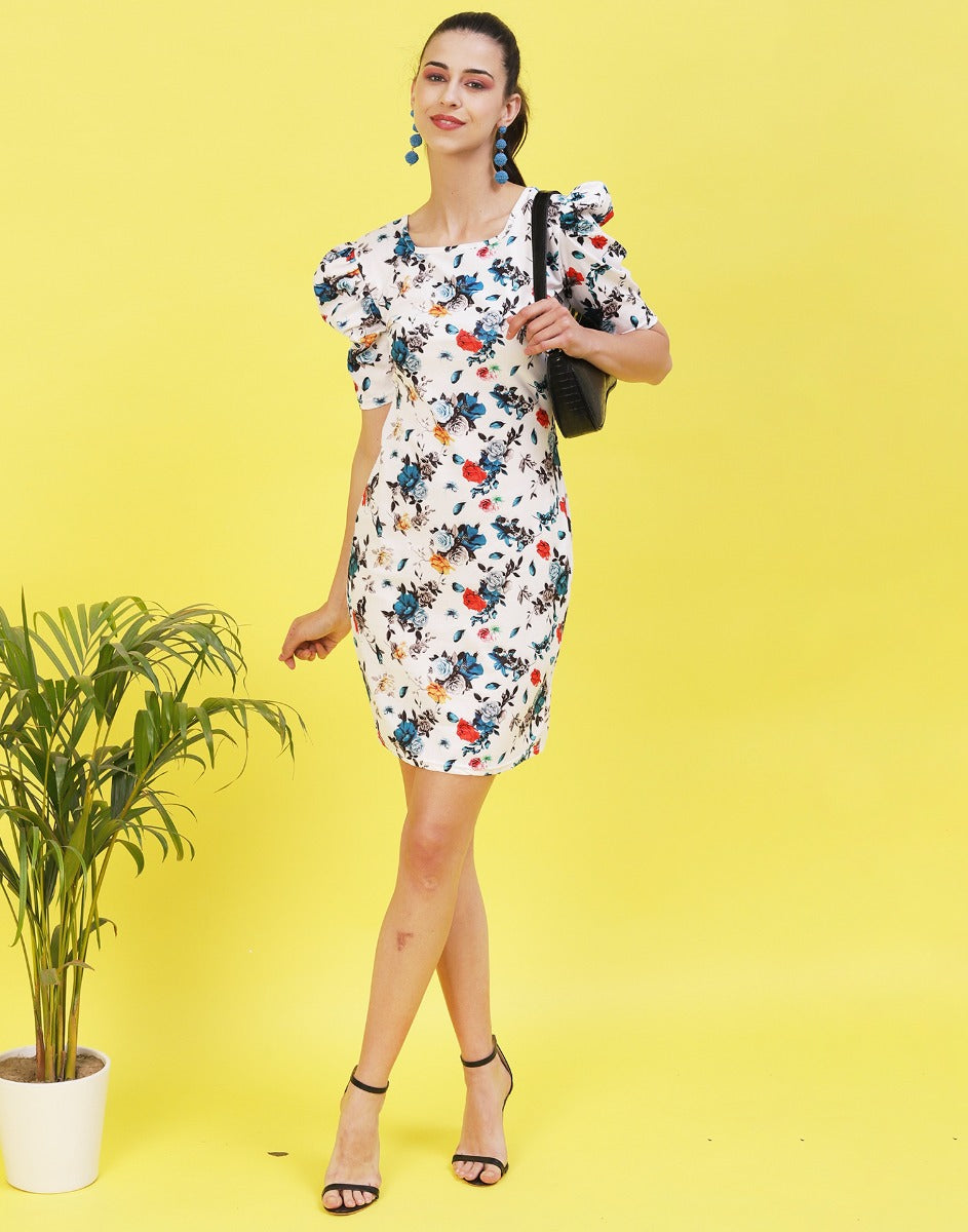 White and Multicoloured Printed Bodycon | SLV302TK8033