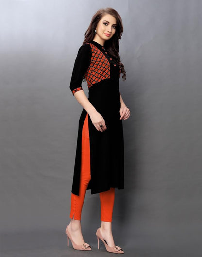 Black Coloured Printed Rayon Kurti | SLV303K112