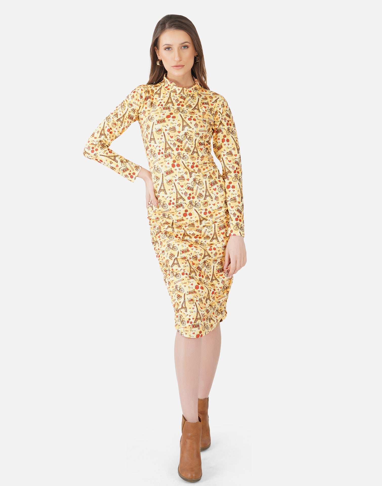 Light Yellow Printed Bodycon | SLV303TK8043