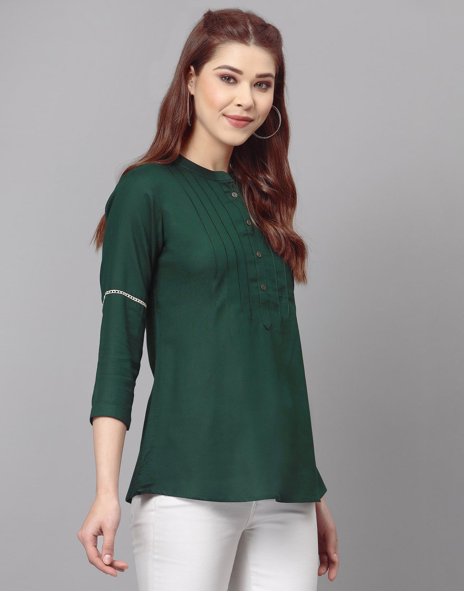 Bottle Green Pleated Tops