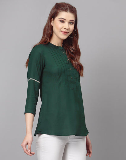 Bottle Green Pleated Tops