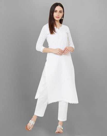 White Embroidered Cotton Kurti | SLV314K691