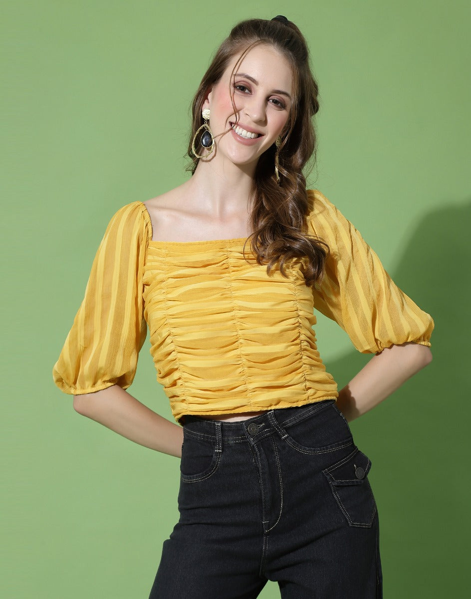 Yellow Ruched Smocked Top