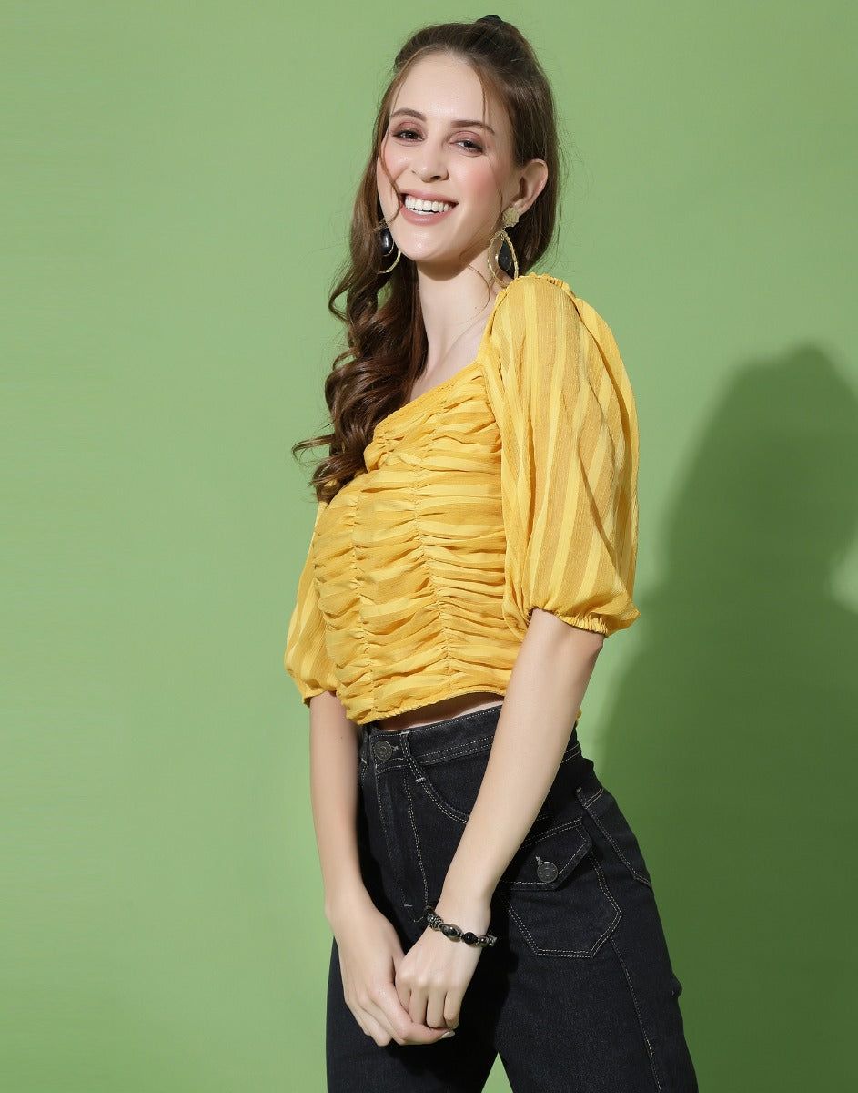 Yellow Ruched Smocked Top