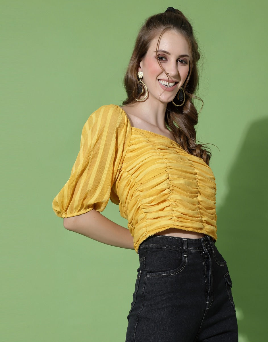 Yellow Ruched Smocked Top