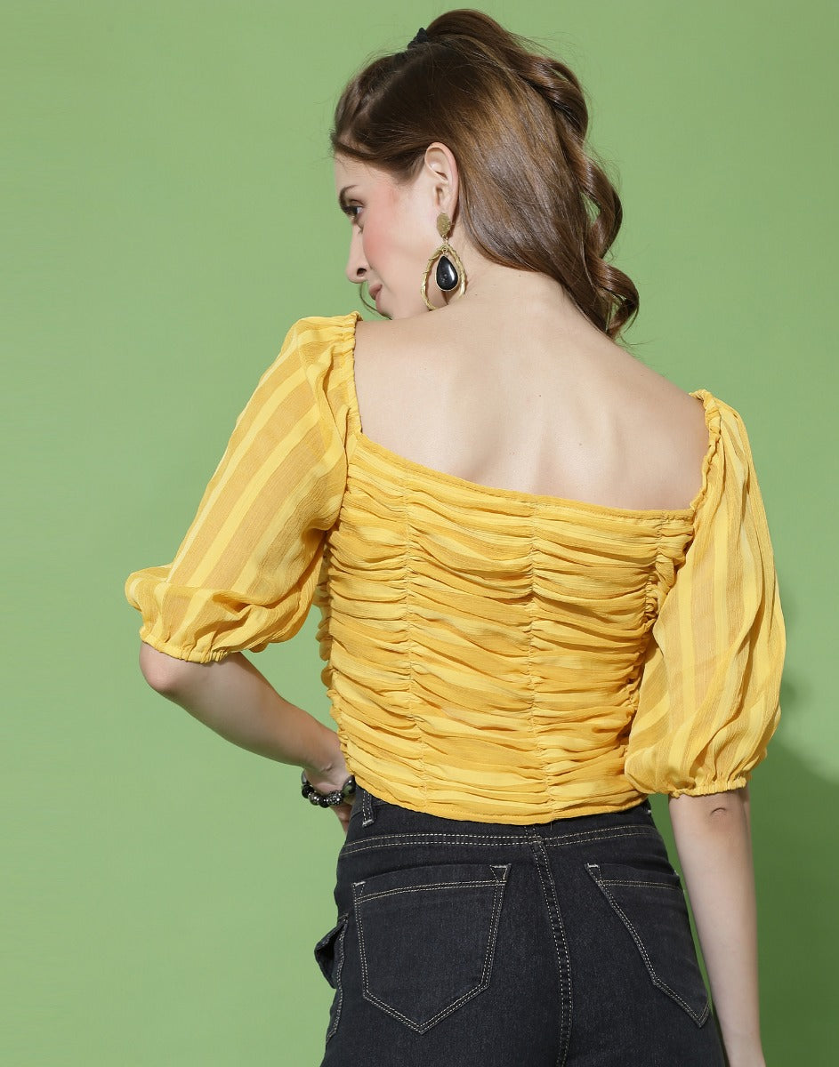 Yellow Ruched Smocked Top
