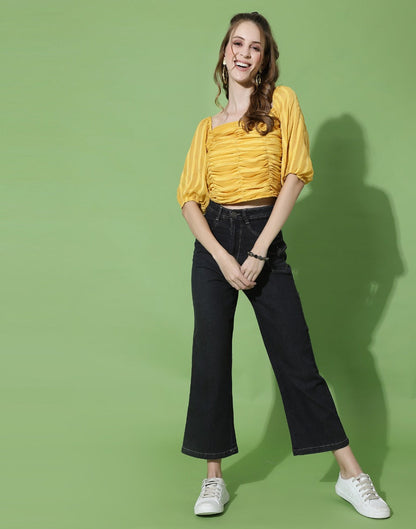 Yellow Ruched Smocked Top
