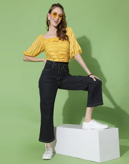 Yellow Ruched Smocked Top