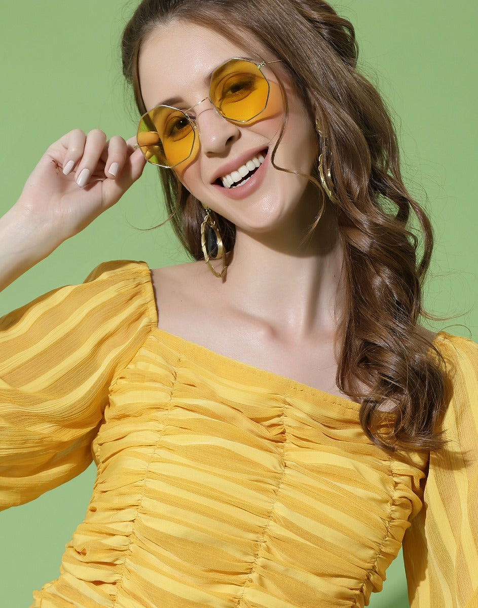 Yellow Ruched Smocked Top