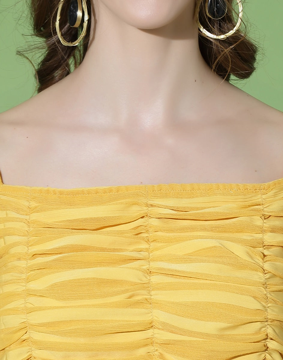 Yellow Ruched Smocked Top