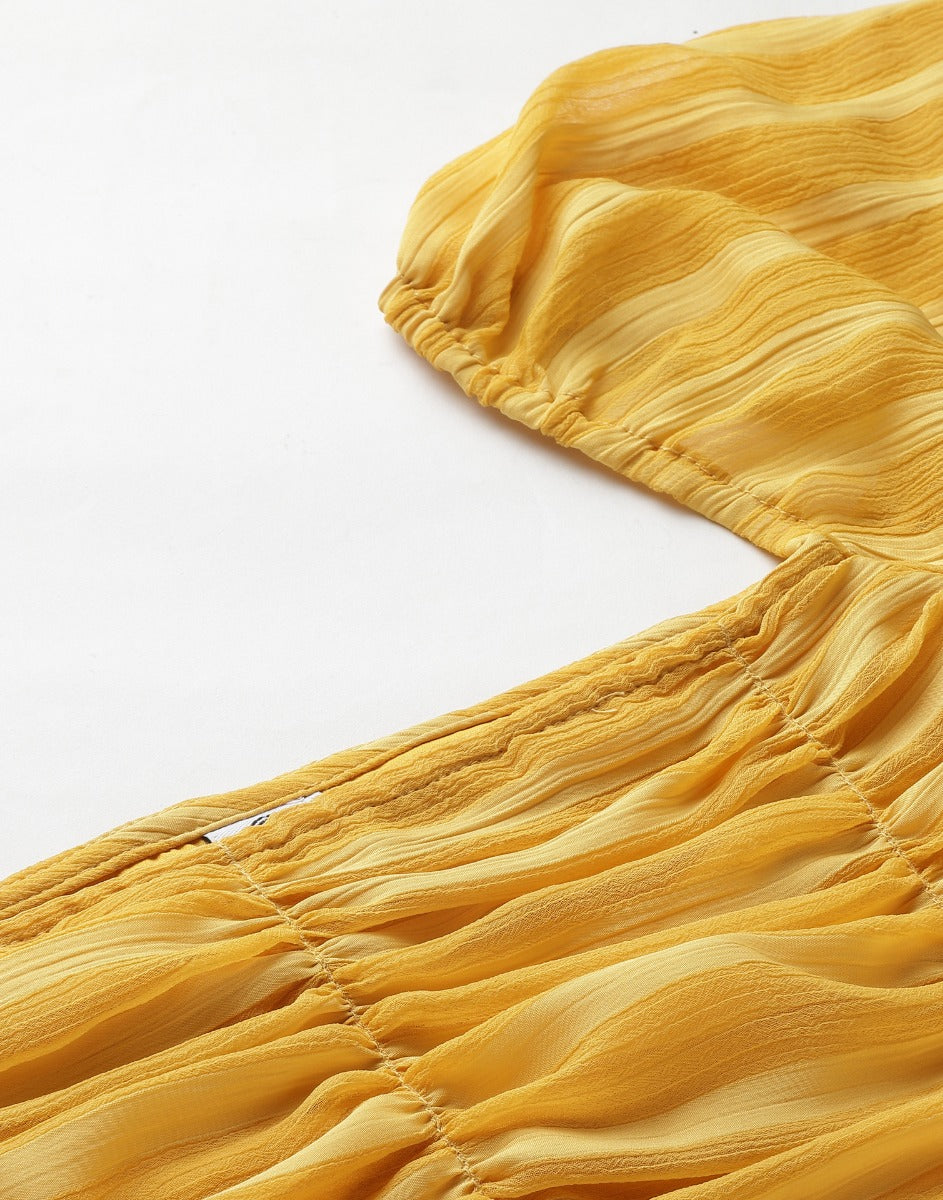 Yellow Ruched Smocked Top