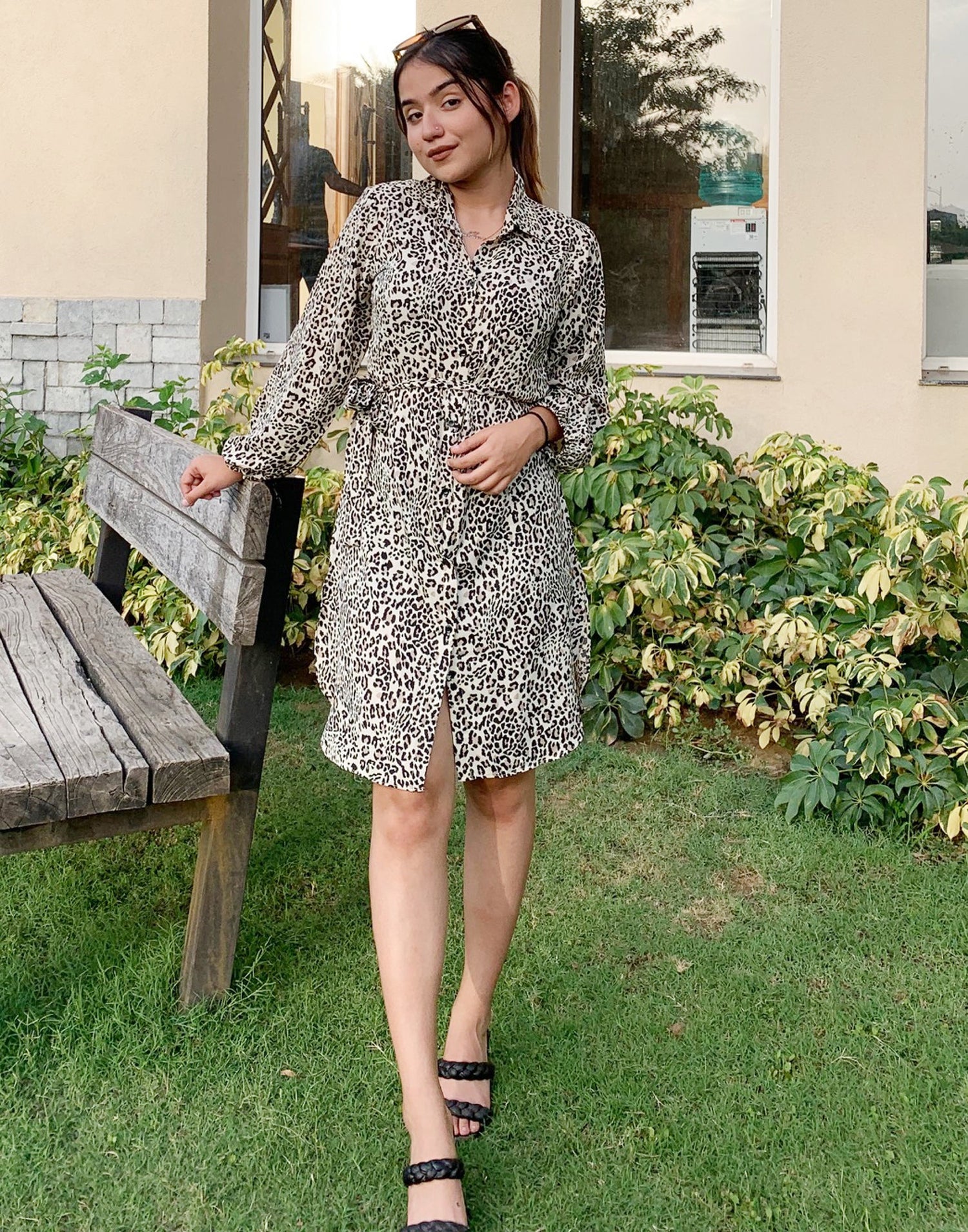 Off White Animal Printed Short Dress