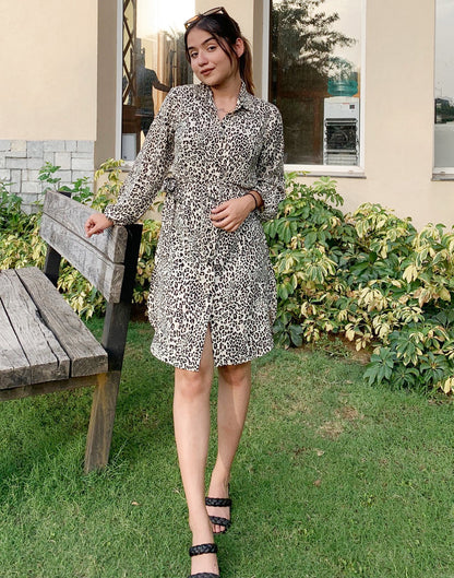 Off White Animal Printed Short Dress