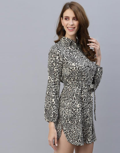 Off White Animal Printed Short Dress