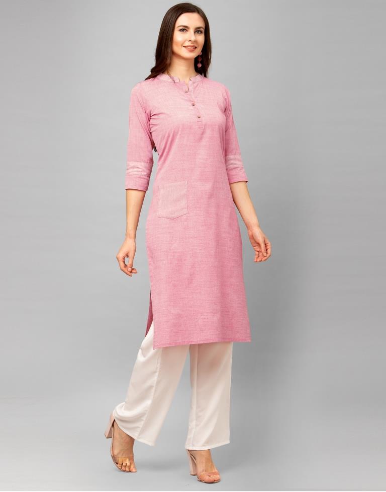 Applaudable Light Pink Coloured Self Design Cotton Kurti | SLV326K812