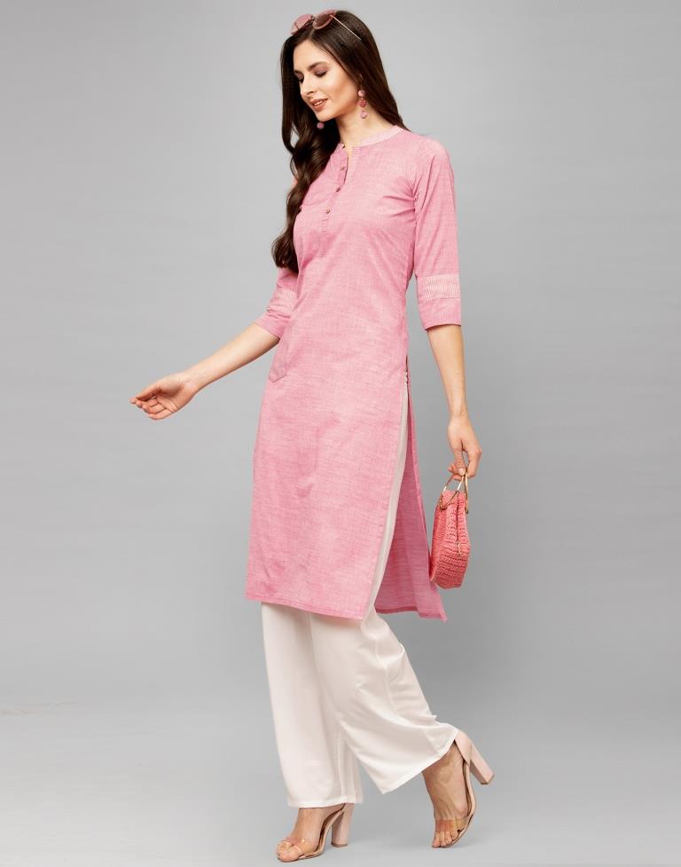 Applaudable Light Pink Coloured Self Design Cotton Kurti | SLV326K812