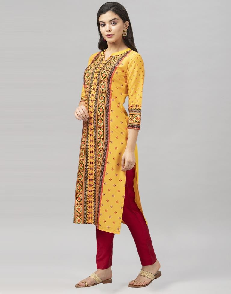 Mustard Digital Printed Crepe Kurti | SLV331K862