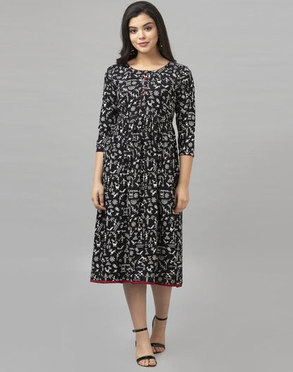 Sparkling Black Coloured Printed Rayon Kurti | SLV333K882