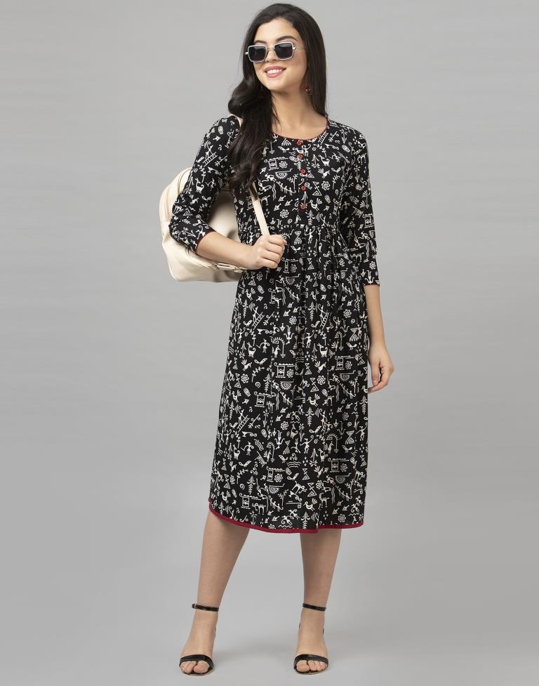 Sparkling Black Coloured Printed Rayon Kurti | SLV333K882