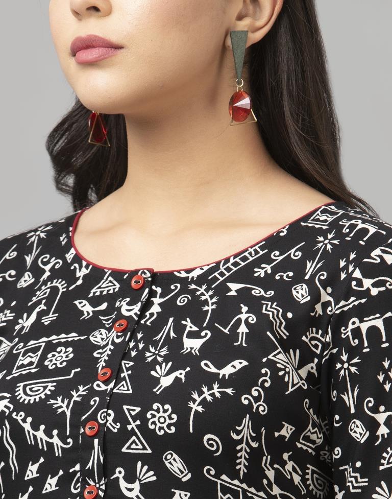 Sparkling Black Coloured Printed Rayon Kurti | SLV333K882