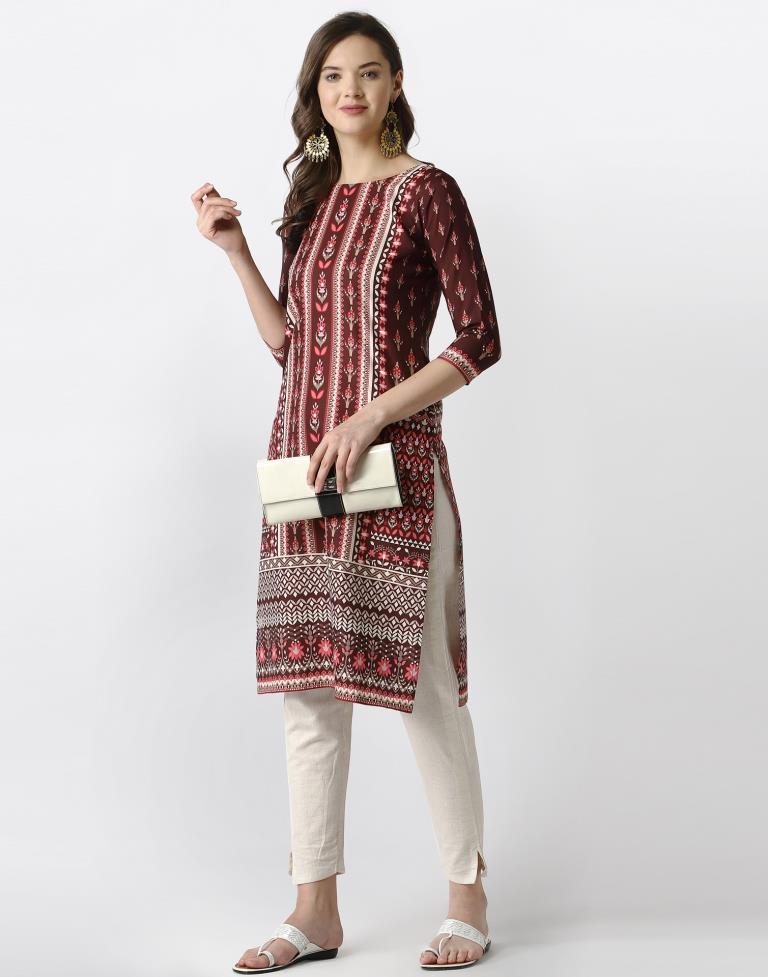 Bewitching Brown Coloured Digital Printed Crepe Kurti  | SLV335K901