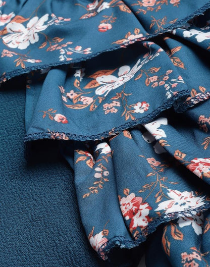 Teal One Side Ruffled Sleeve Top