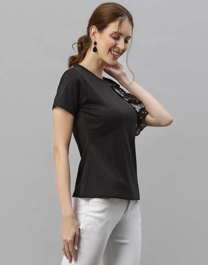 Black One Side Ruffled Sleeve Top