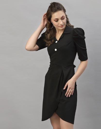 Black Puff Sleeve Collared Dress