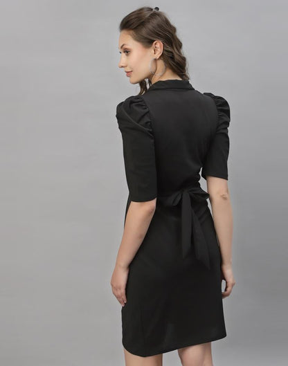 Black Puff Sleeve Collared Dress