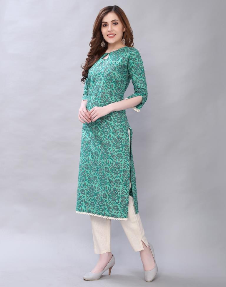 Engrossing Aqua Green Coloured Table Printed Cotton Kurti  | SLV349K1042