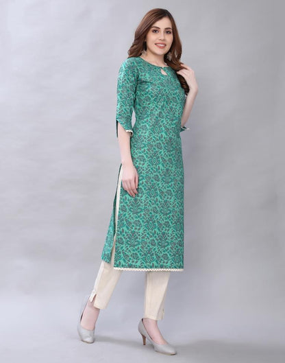 Engrossing Aqua Green Coloured Table Printed Cotton Kurti  | SLV349K1042