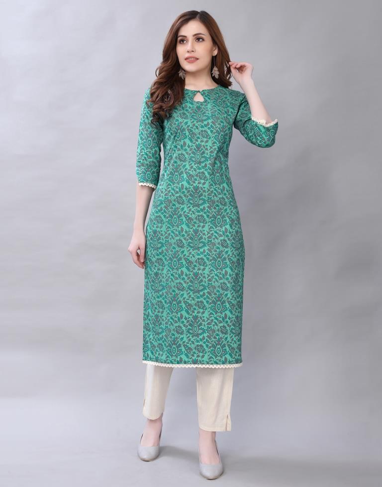 Engrossing Aqua Green Coloured Table Printed Cotton Kurti  | SLV349K1042