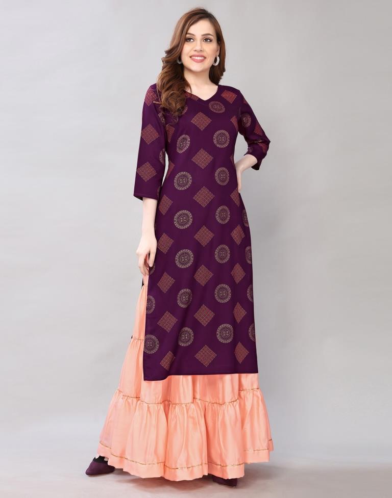 Wine Pigment Foil Printed Rayon Kurti | SLV353K105