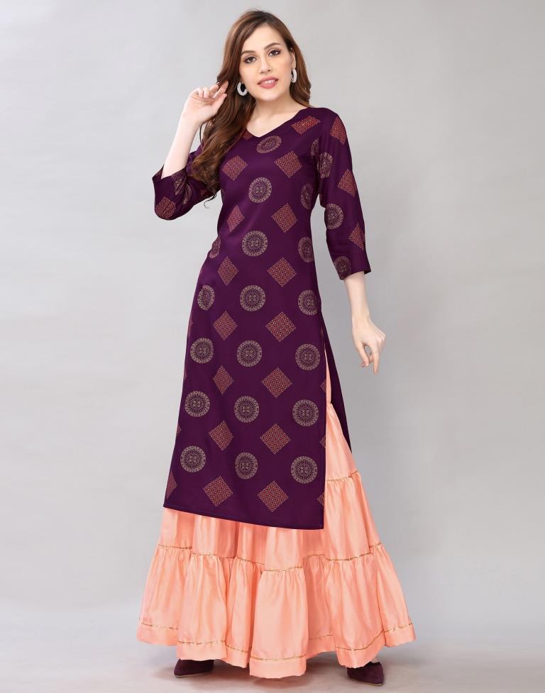 Wine Pigment Foil Printed Rayon Kurti | SLV353K105